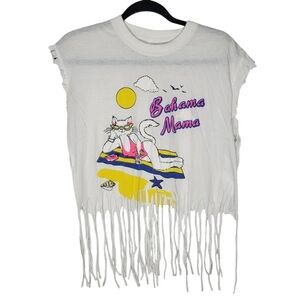 Vintage 80s Bahama Mama Cat Beach Tassle White Tank Top Shirt Size Medium